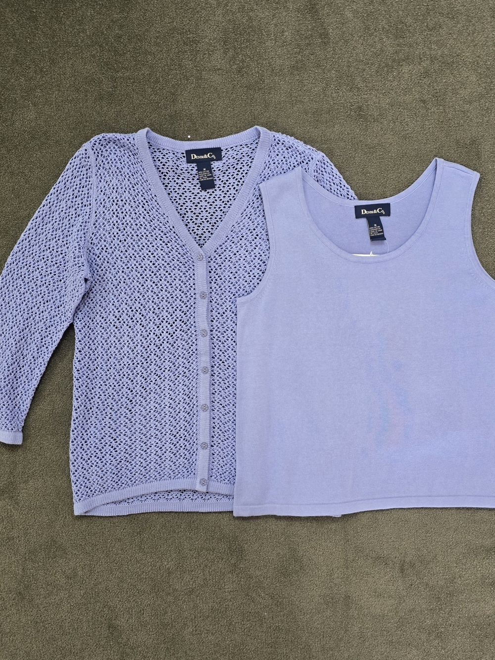 Denim & Co. Periwinkle 2-Piece Open Knit Cardigan & Scoop Neck Tank Set Medium